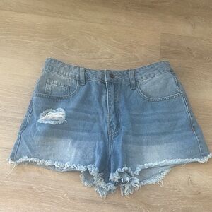 SHEIN Light Blue Frayed Hem Jean Shorts